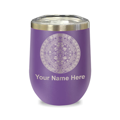 LaserGram Double Wall Stainless Steel Wine Glass, Aztec Calendar, Personalized Engraving Included