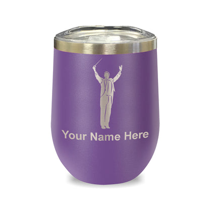LaserGram Double Wall Stainless Steel Wine Glass, Band Director, Personalized Engraving Included