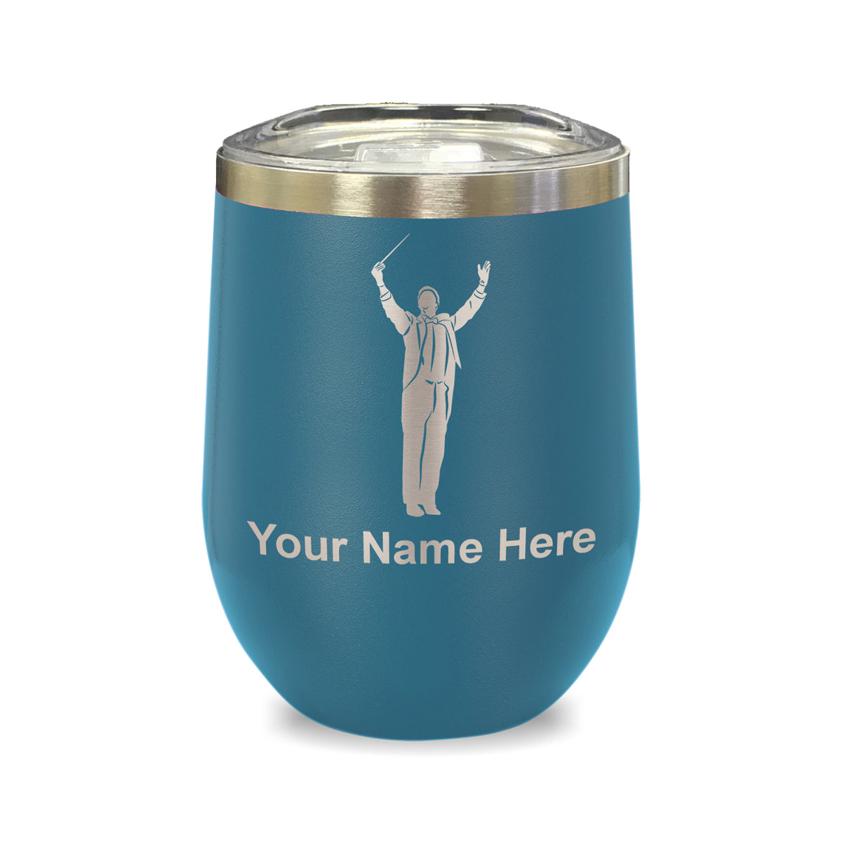 LaserGram Double Wall Stainless Steel Wine Glass, Band Director, Personalized Engraving Included