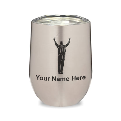 LaserGram Double Wall Stainless Steel Wine Glass, Band Director, Personalized Engraving Included