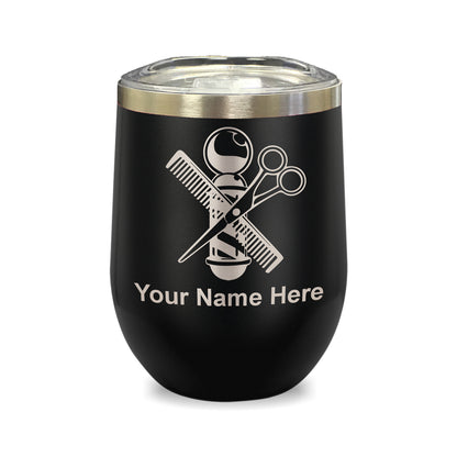 LaserGram Double Wall Stainless Steel Wine Glass, Barber Shop Pole, Personalized Engraving Included