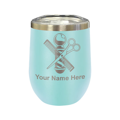 LaserGram Double Wall Stainless Steel Wine Glass, Barber Shop Pole, Personalized Engraving Included