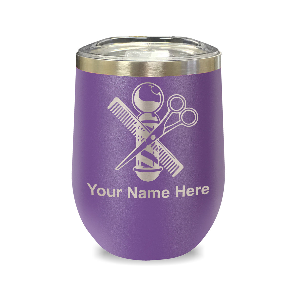 LaserGram Double Wall Stainless Steel Wine Glass, Barber Shop Pole, Personalized Engraving Included