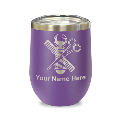 LaserGram Double Wall Stainless Steel Wine Glass, Barber Shop Pole, Personalized Engraving Included