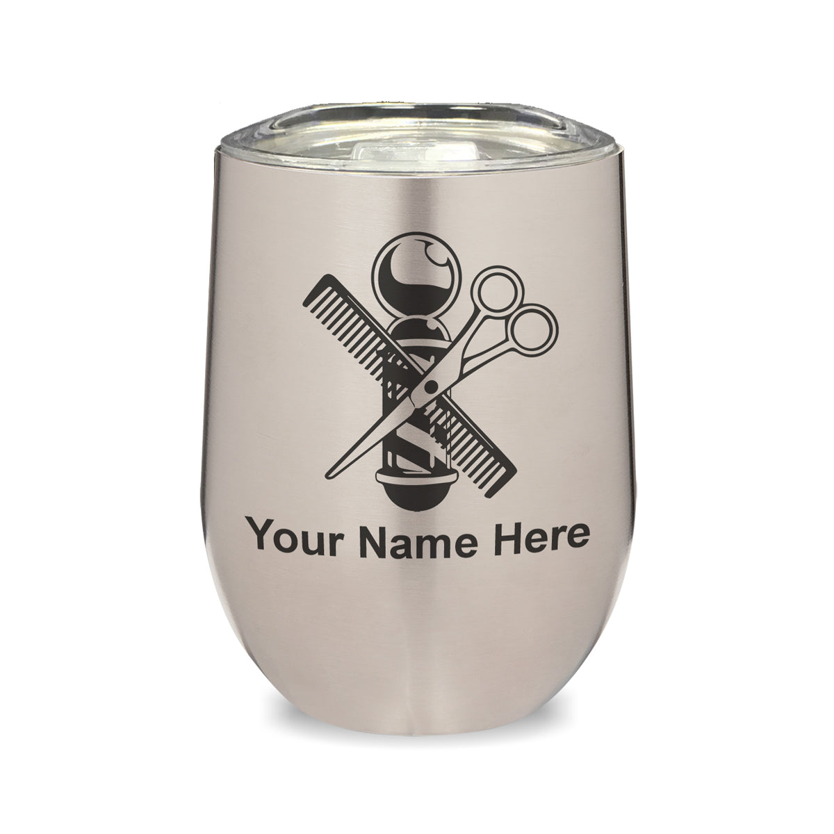 LaserGram Double Wall Stainless Steel Wine Glass, Barber Shop Pole, Personalized Engraving Included