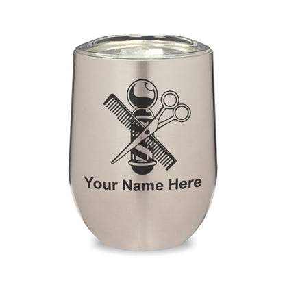 LaserGram Double Wall Stainless Steel Wine Glass, Barber Shop Pole, Personalized Engraving Included