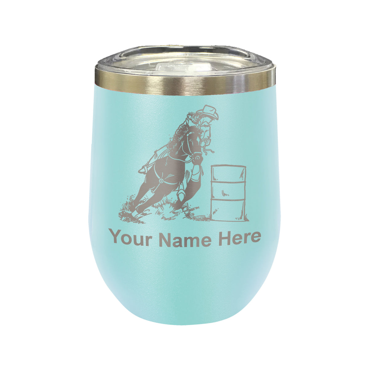 LaserGram Double Wall Stainless Steel Wine Glass, Barrel Racer, Personalized Engraving Included