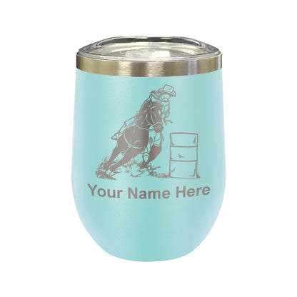 LaserGram Double Wall Stainless Steel Wine Glass, Barrel Racer, Personalized Engraving Included