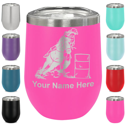 LaserGram Double Wall Stainless Steel Wine Glass, Barrel Racer, Personalized Engraving Included