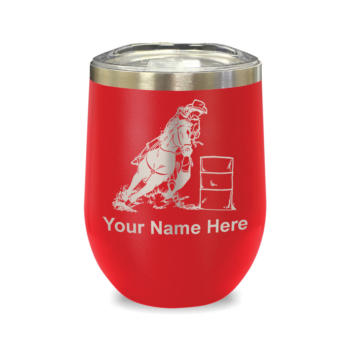 LaserGram Double Wall Stainless Steel Wine Glass, Barrel Racer, Personalized Engraving Included