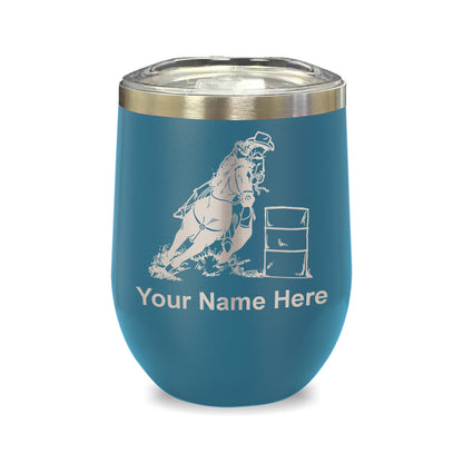 LaserGram Double Wall Stainless Steel Wine Glass, Barrel Racer, Personalized Engraving Included