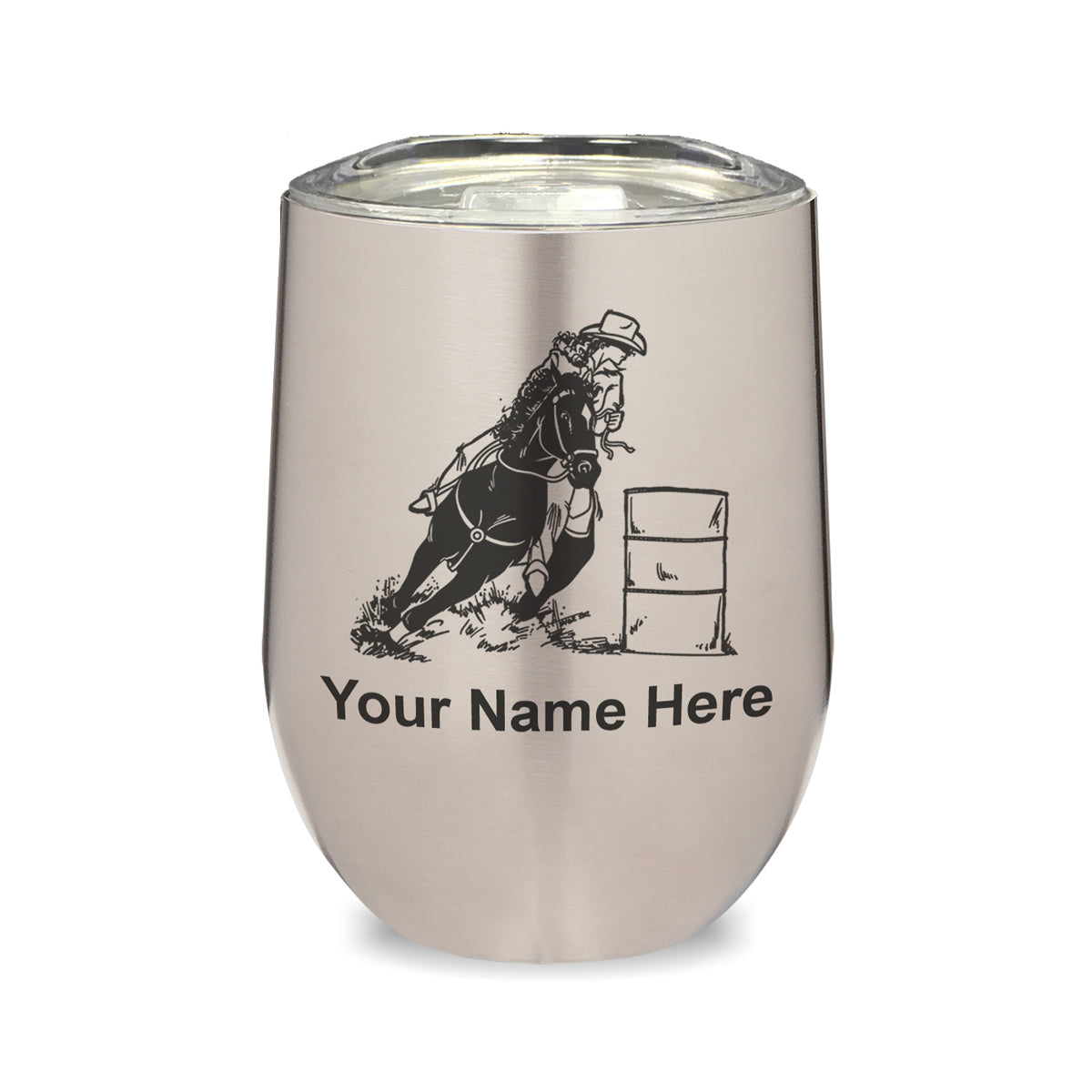 LaserGram Double Wall Stainless Steel Wine Glass, Barrel Racer, Personalized Engraving Included