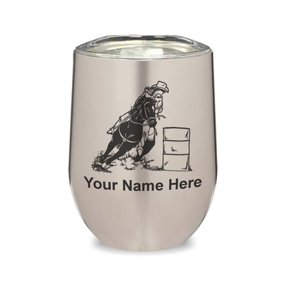 LaserGram Double Wall Stainless Steel Wine Glass, Barrel Racer, Personalized Engraving Included