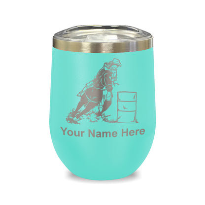 LaserGram Double Wall Stainless Steel Wine Glass, Barrel Racer, Personalized Engraving Included