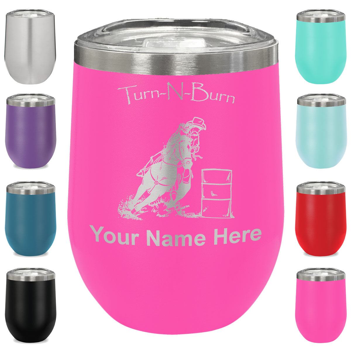 LaserGram Double Wall Stainless Steel Wine Glass, Barrel Racer Turn N Burn, Personalized Engraving Included