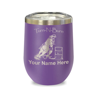 LaserGram Double Wall Stainless Steel Wine Glass, Barrel Racer Turn N Burn, Personalized Engraving Included