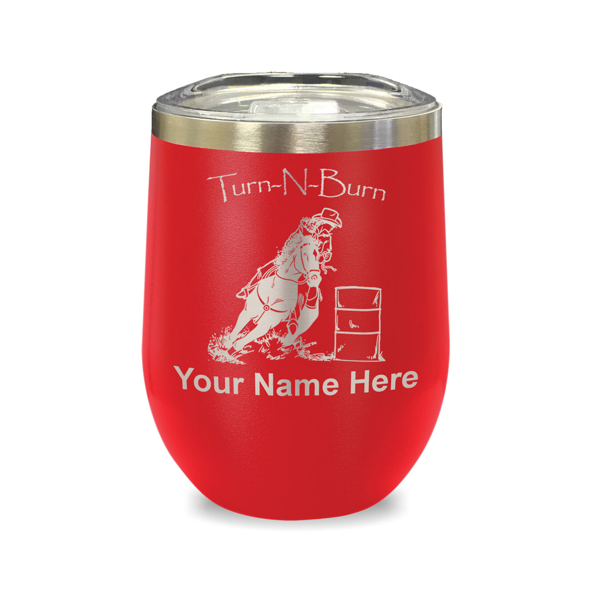 LaserGram Double Wall Stainless Steel Wine Glass, Barrel Racer Turn N Burn, Personalized Engraving Included