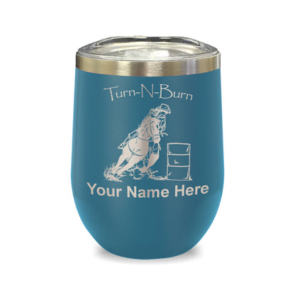 LaserGram Double Wall Stainless Steel Wine Glass, Barrel Racer Turn N Burn, Personalized Engraving Included