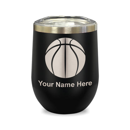 LaserGram Double Wall Stainless Steel Wine Glass, Basketball Ball, Personalized Engraving Included