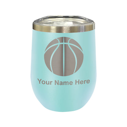 LaserGram Double Wall Stainless Steel Wine Glass, Basketball Ball, Personalized Engraving Included