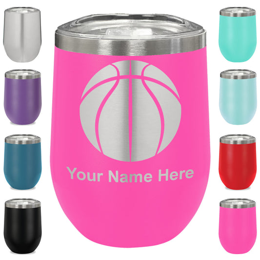 LaserGram Double Wall Stainless Steel Wine Glass, Basketball Ball, Personalized Engraving Included