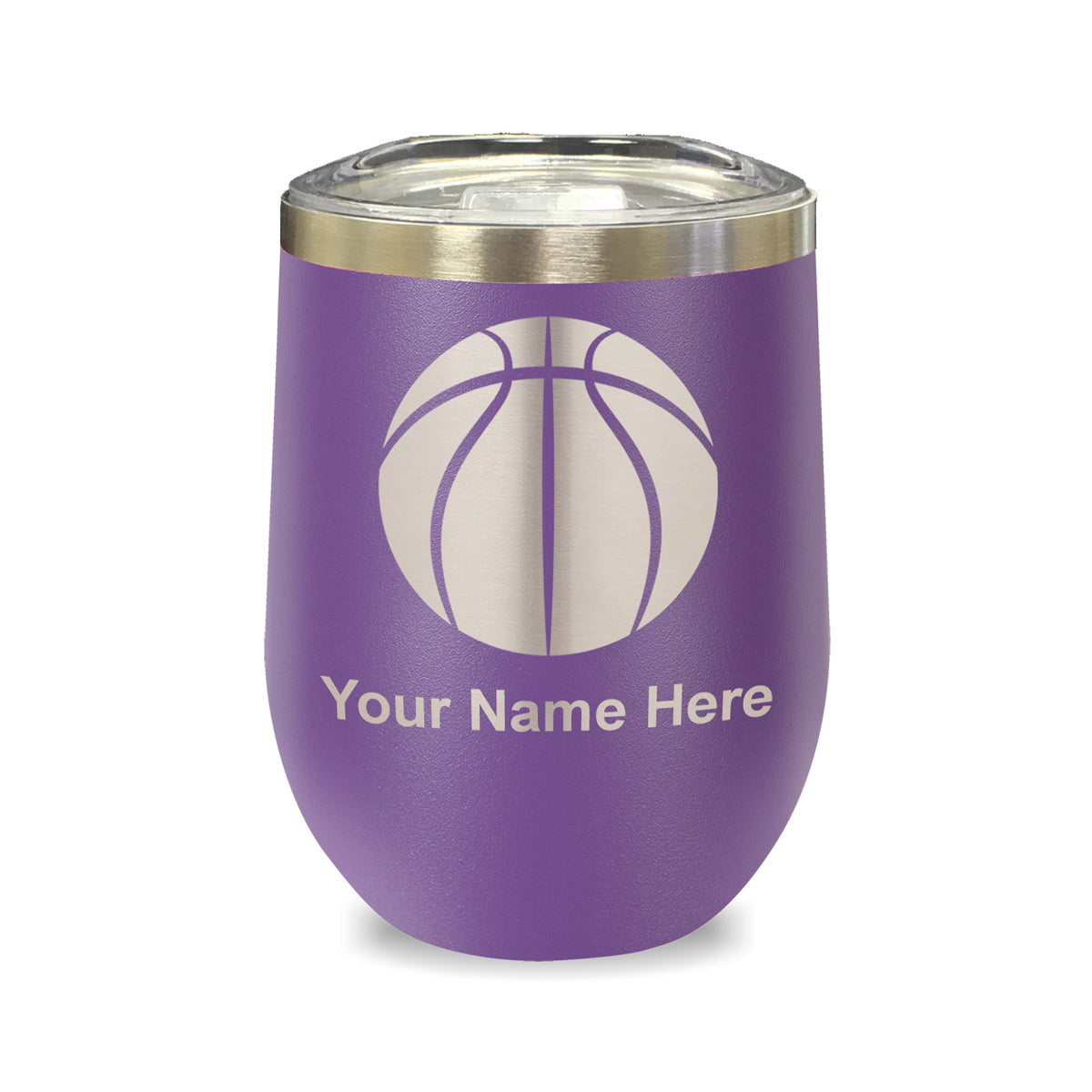 LaserGram Double Wall Stainless Steel Wine Glass, Basketball Ball, Personalized Engraving Included