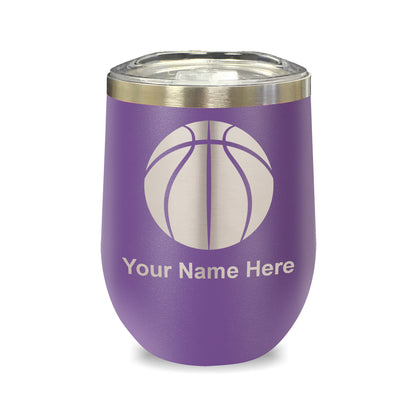 LaserGram Double Wall Stainless Steel Wine Glass, Basketball Ball, Personalized Engraving Included