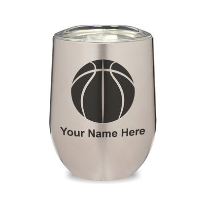 LaserGram Double Wall Stainless Steel Wine Glass, Basketball Ball, Personalized Engraving Included