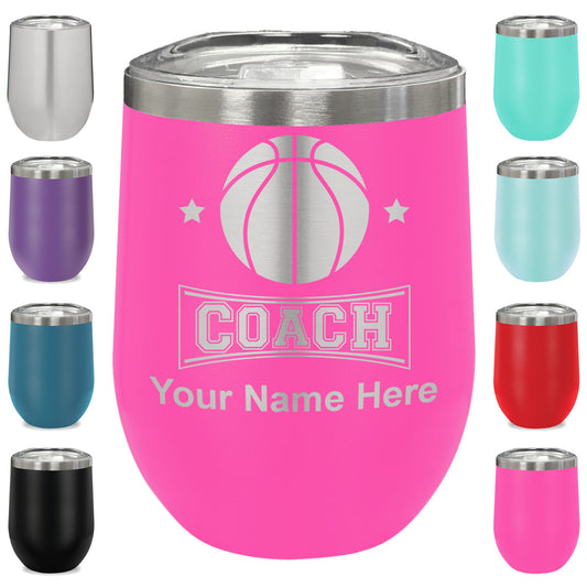 LaserGram Double Wall Stainless Steel Wine Glass, Basketball Coach, Personalized Engraving Included