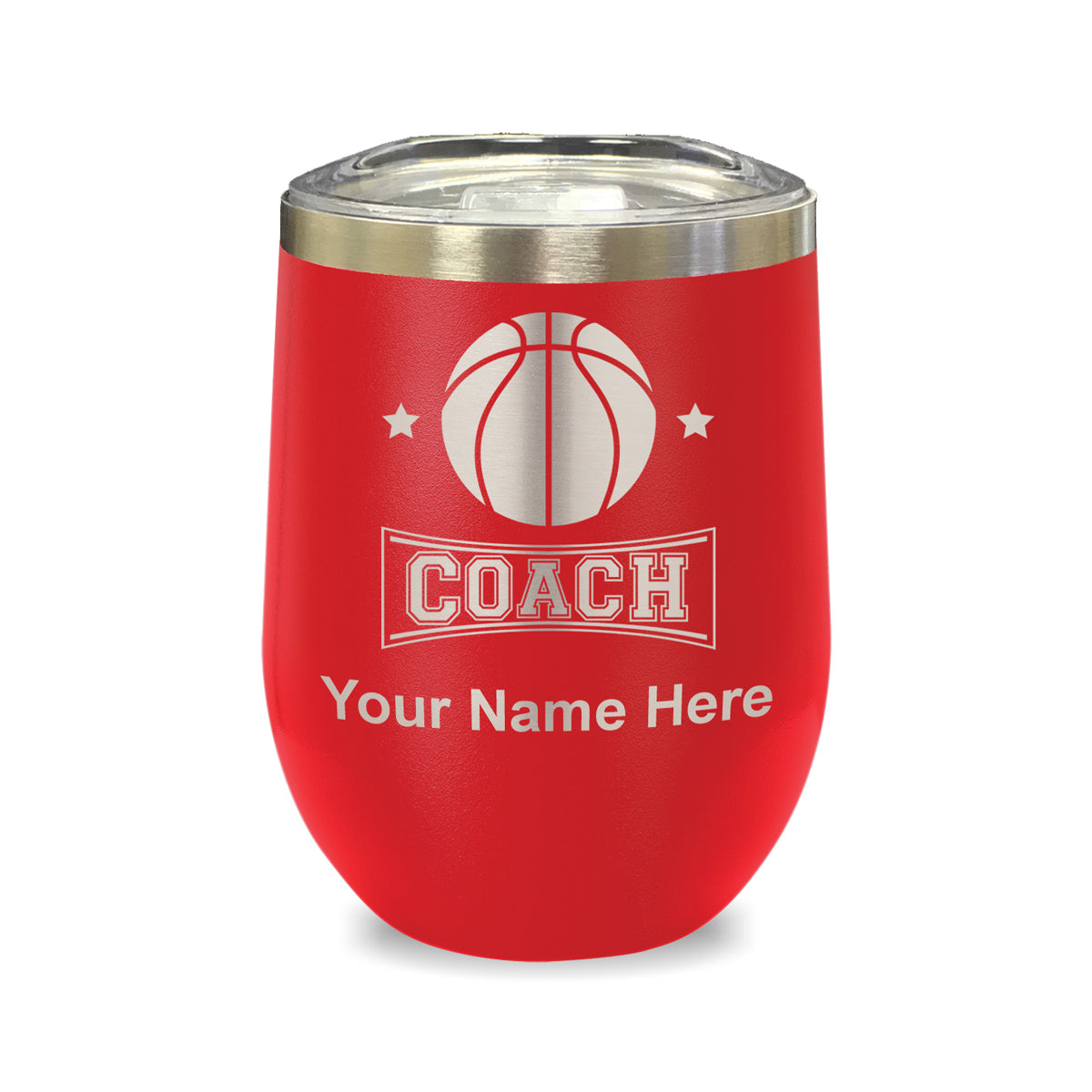 LaserGram Double Wall Stainless Steel Wine Glass, Basketball Coach, Personalized Engraving Included