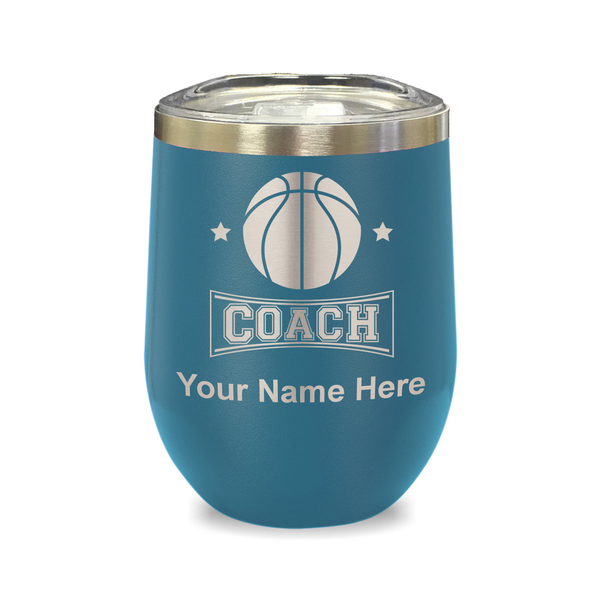LaserGram Double Wall Stainless Steel Wine Glass, Basketball Coach, Personalized Engraving Included