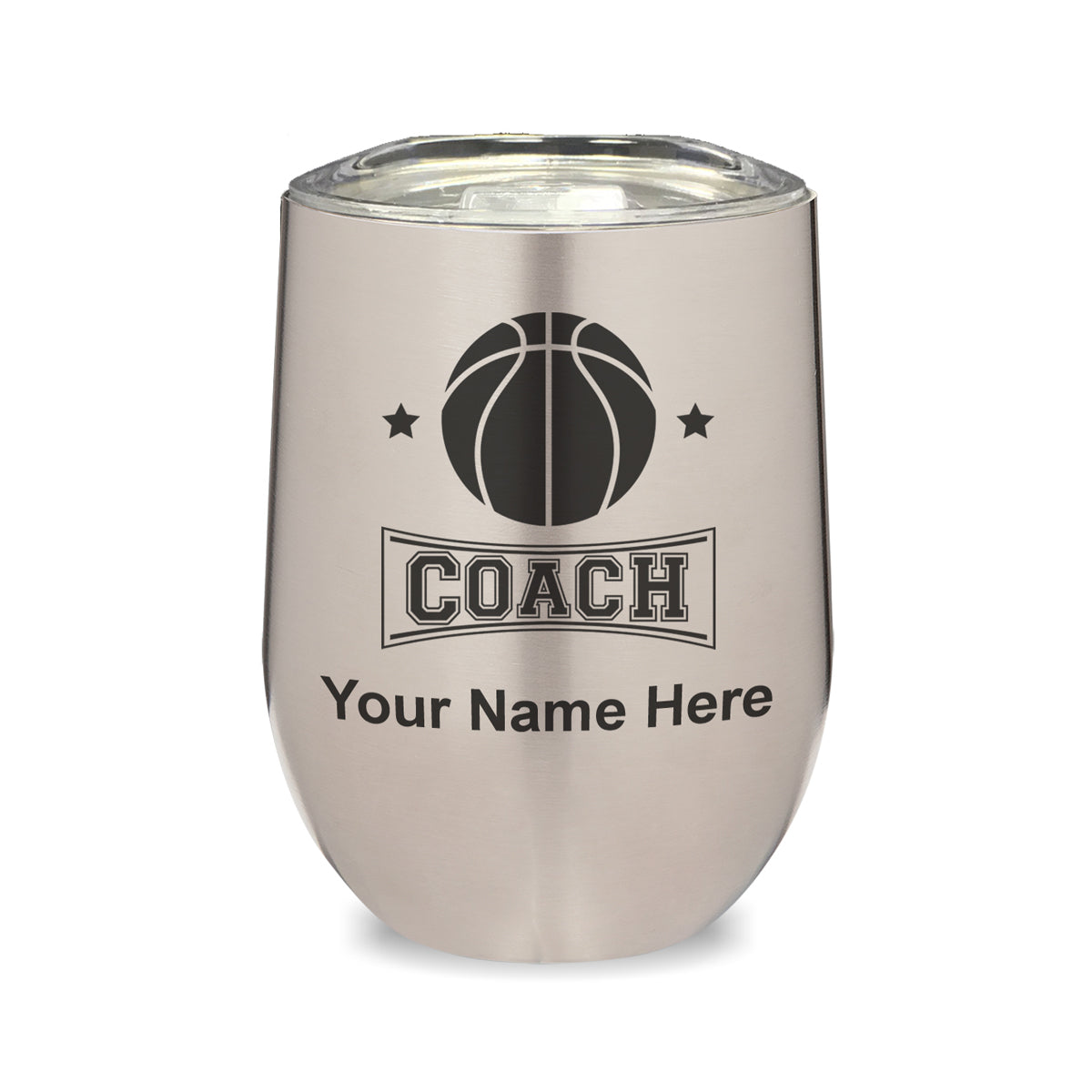 LaserGram Double Wall Stainless Steel Wine Glass, Basketball Coach, Personalized Engraving Included