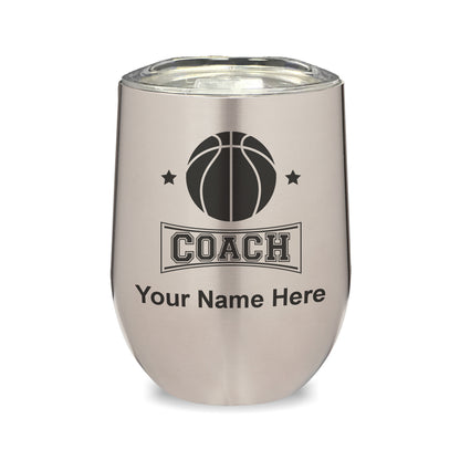 LaserGram Double Wall Stainless Steel Wine Glass, Basketball Coach, Personalized Engraving Included
