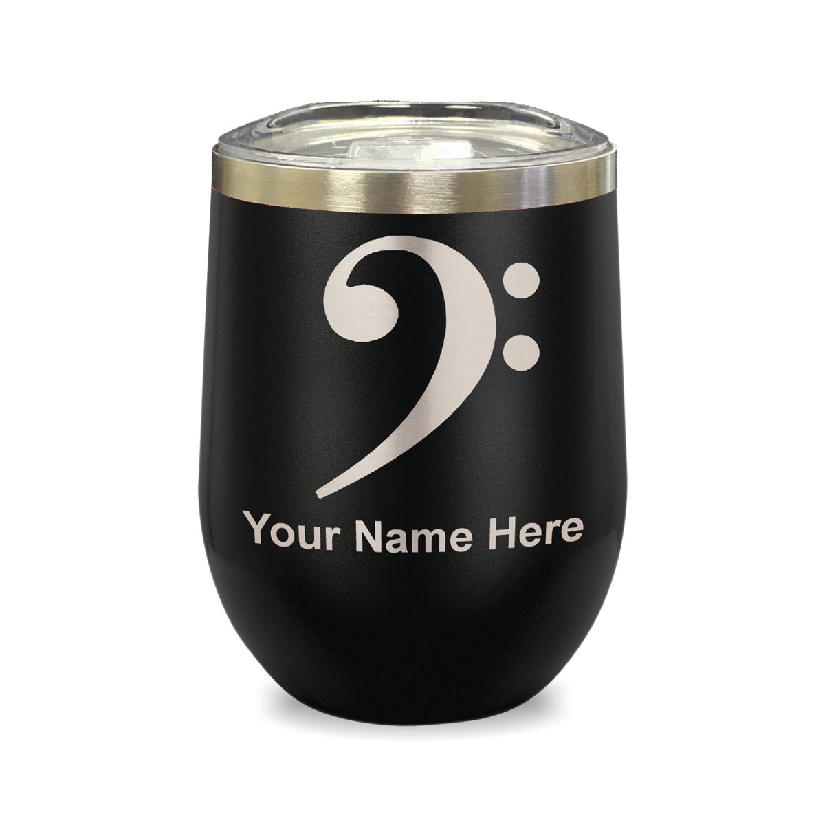 LaserGram Double Wall Stainless Steel Wine Glass, Bass Clef, Personalized Engraving Included
