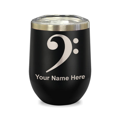 LaserGram Double Wall Stainless Steel Wine Glass, Bass Clef, Personalized Engraving Included