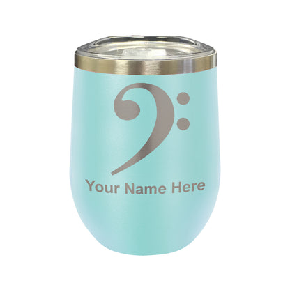 LaserGram Double Wall Stainless Steel Wine Glass, Bass Clef, Personalized Engraving Included