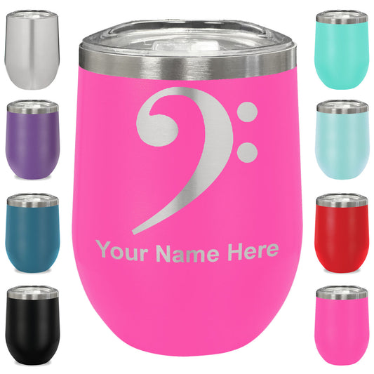 LaserGram Double Wall Stainless Steel Wine Glass, Bass Clef, Personalized Engraving Included