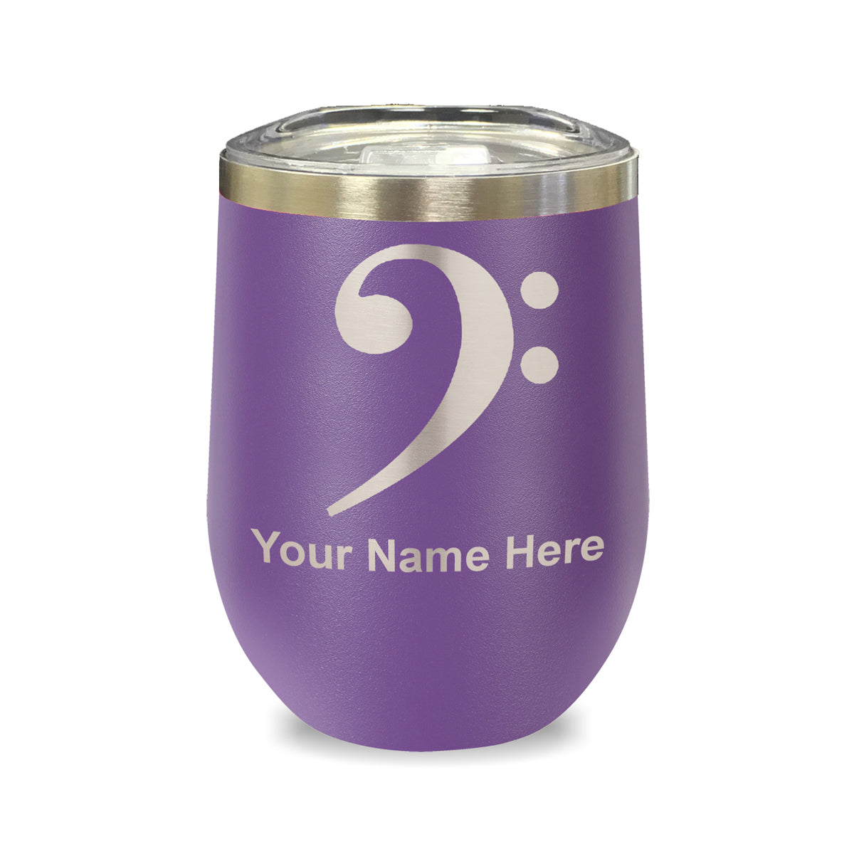 LaserGram Double Wall Stainless Steel Wine Glass, Bass Clef, Personalized Engraving Included