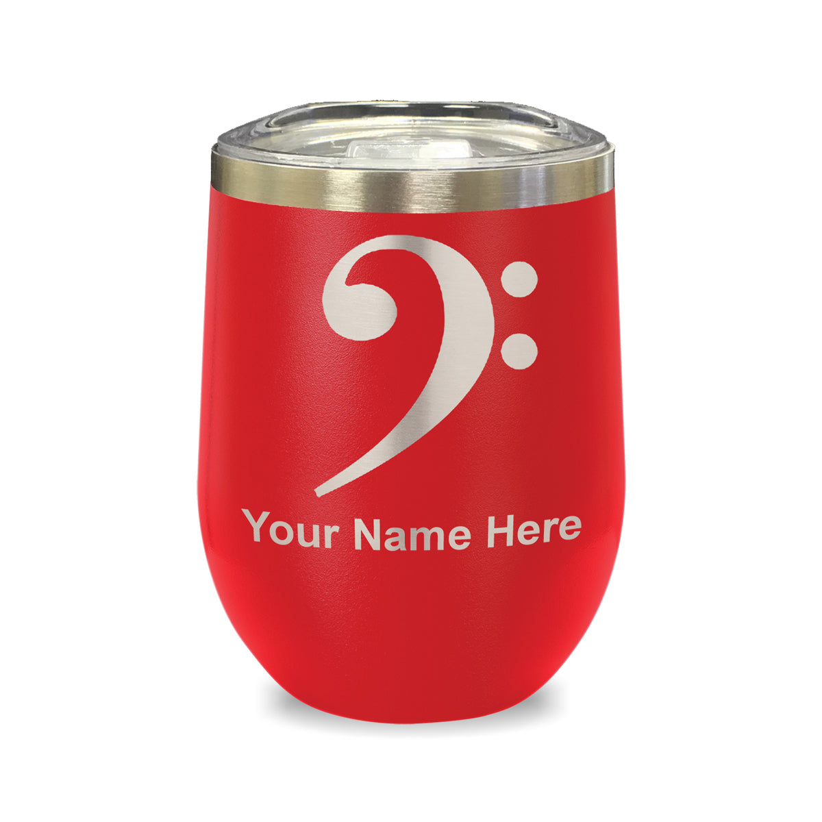 LaserGram Double Wall Stainless Steel Wine Glass, Bass Clef, Personalized Engraving Included