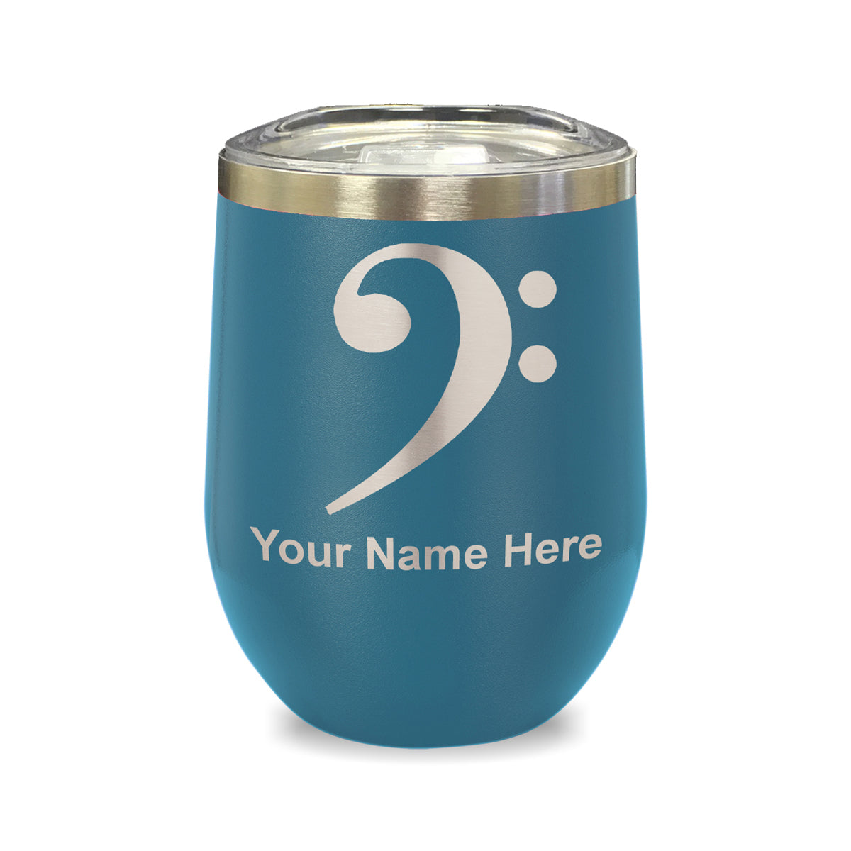 LaserGram Double Wall Stainless Steel Wine Glass, Bass Clef, Personalized Engraving Included