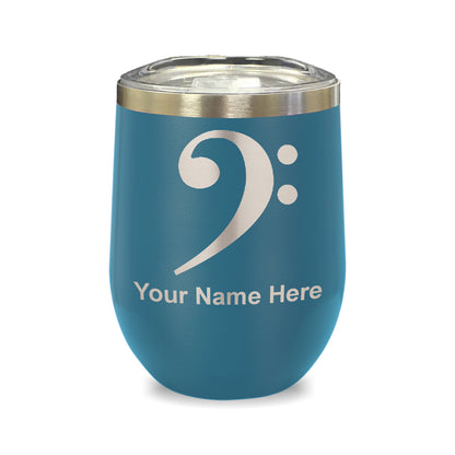 LaserGram Double Wall Stainless Steel Wine Glass, Bass Clef, Personalized Engraving Included