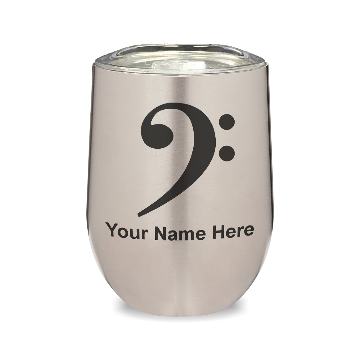 LaserGram Double Wall Stainless Steel Wine Glass, Bass Clef, Personalized Engraving Included