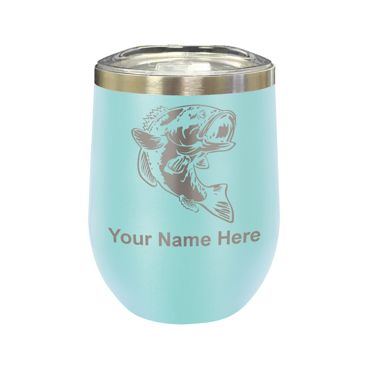 LaserGram Double Wall Stainless Steel Wine Glass, Bass Fish, Personalized Engraving Included