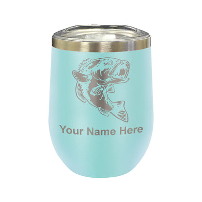 LaserGram Double Wall Stainless Steel Wine Glass, Bass Fish, Personalized Engraving Included