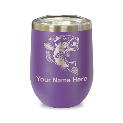 LaserGram Double Wall Stainless Steel Wine Glass, Bass Fish, Personalized Engraving Included