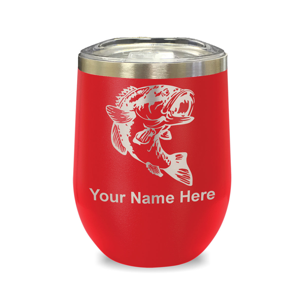 LaserGram Double Wall Stainless Steel Wine Glass, Bass Fish, Personalized Engraving Included