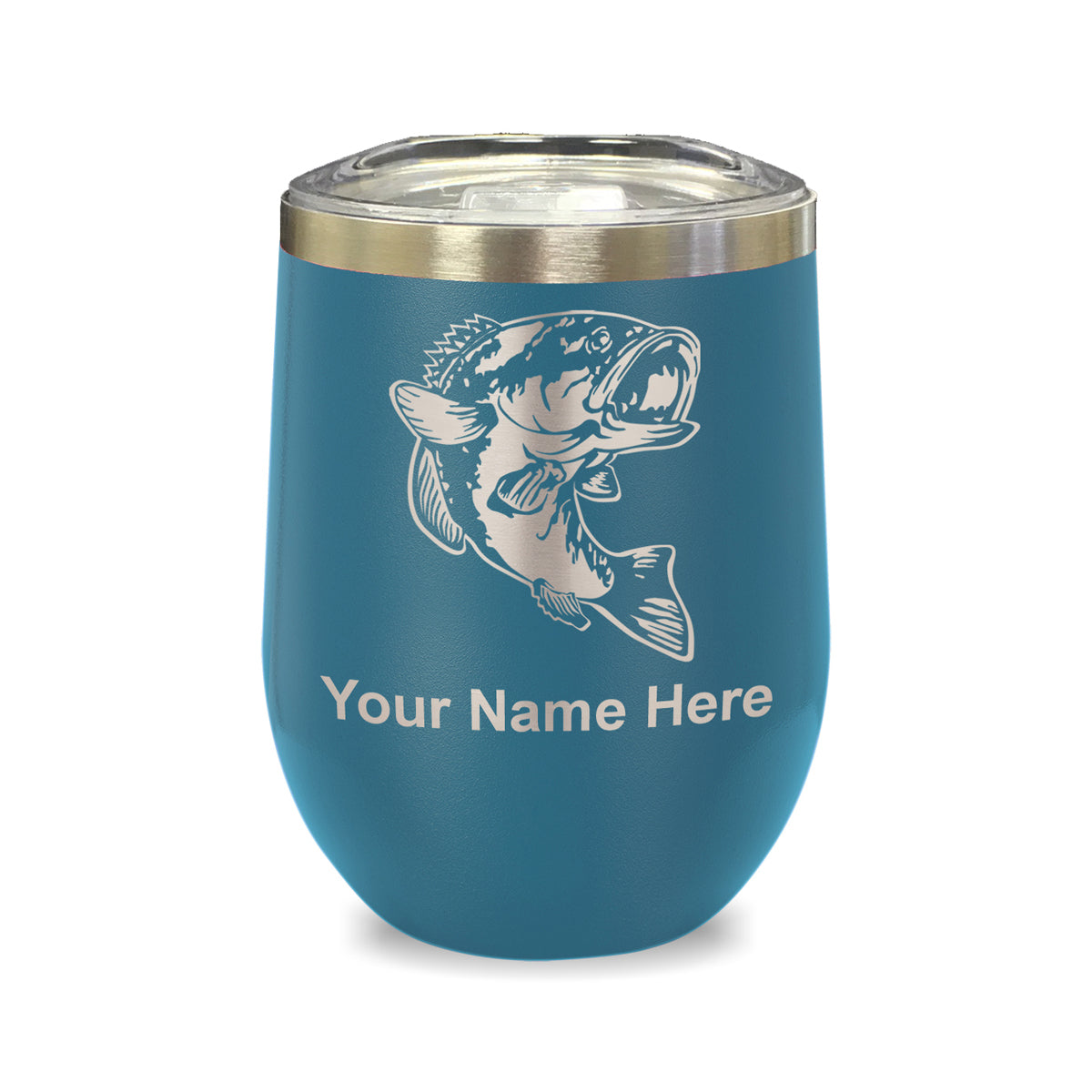 LaserGram Double Wall Stainless Steel Wine Glass, Bass Fish, Personalized Engraving Included
