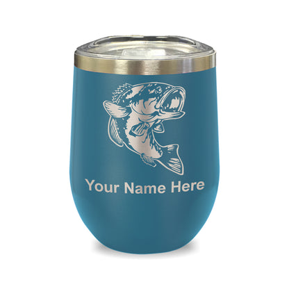 LaserGram Double Wall Stainless Steel Wine Glass, Bass Fish, Personalized Engraving Included