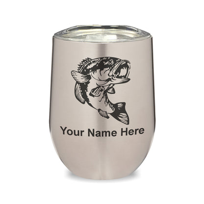 LaserGram Double Wall Stainless Steel Wine Glass, Bass Fish, Personalized Engraving Included