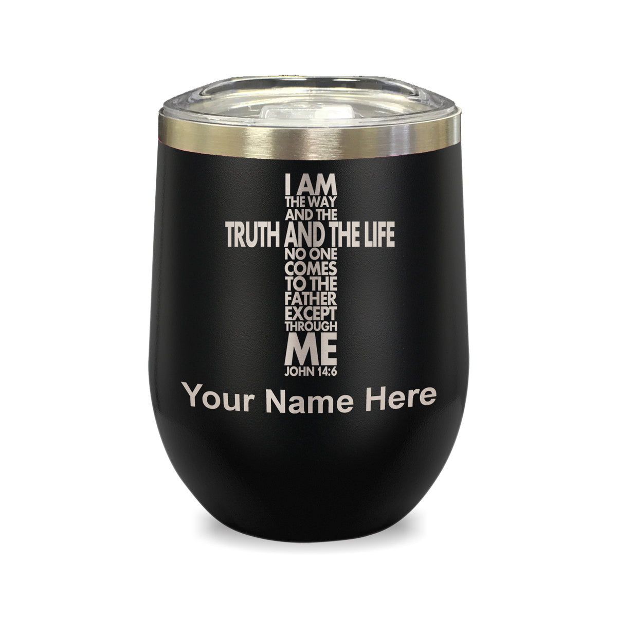 LaserGram Double Wall Stainless Steel Wine Glass, Bible Verse John 14-6, Personalized Engraving Included